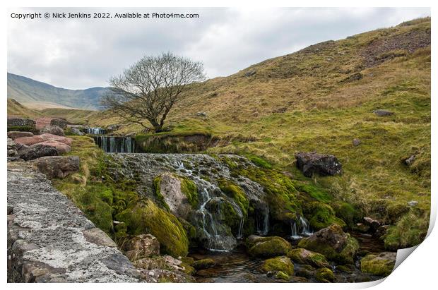 Waterfall en route to Llyn y Fan Fach  Print by Nick Jenkins