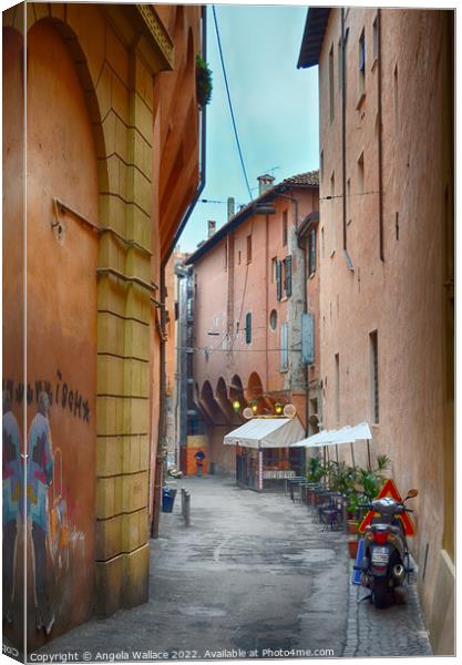 Outdoor street in Bologna  Canvas Print by Angela Wallace