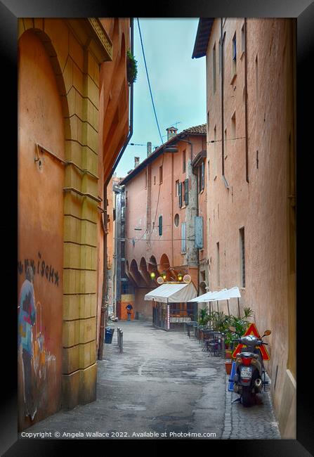 Outdoor street in Bologna  Framed Print by Angela Wallace