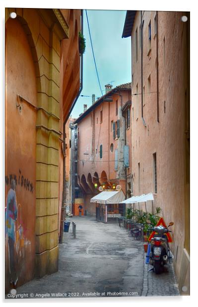 Outdoor street in Bologna  Acrylic by Angela Wallace
