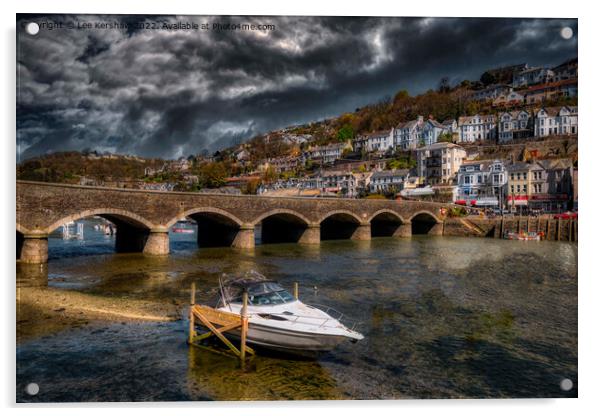 Looking across the river bridge into East Looe (Cornwall) Acrylic by Lee Kershaw