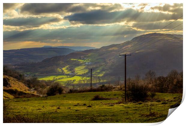 Sunlight on the upper Swansea Valley Print by Leighton Collins