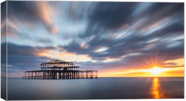 Brighton West Pier, Sunset Canvas Print by Mark Jones
