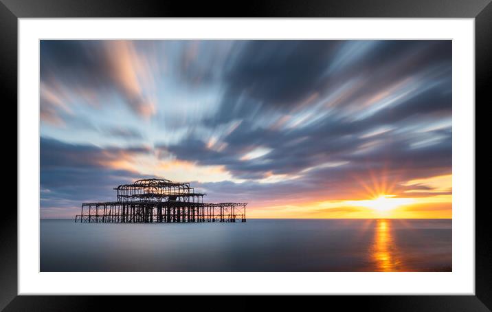 Brighton West Pier, Sunset Framed Mounted Print by Mark Jones