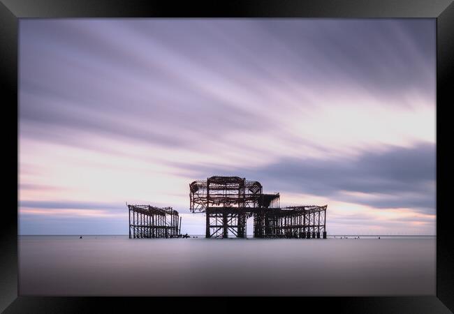 Brighton West Pier, Dramatic Sky Framed Print by Mark Jones
