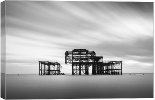 Brighton West Pier, Monochrome Canvas Print by Mark Jones