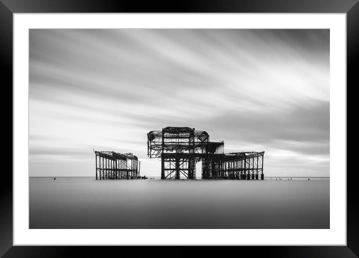 Brighton West Pier, Monochrome Framed Mounted Print by Mark Jones