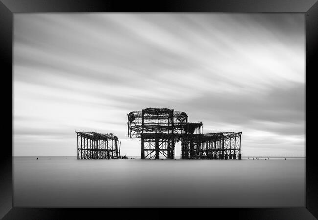 Brighton West Pier, Monochrome Framed Print by Mark Jones