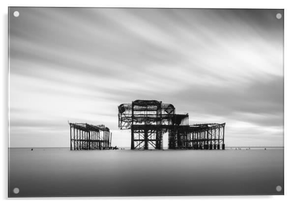 Brighton West Pier, Monochrome Acrylic by Mark Jones