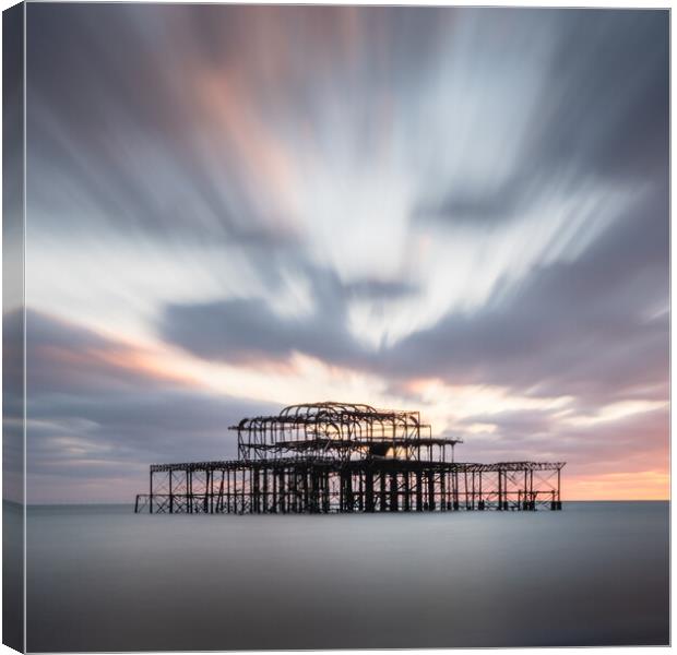 Brighton West Pier, Dramatic Sky Canvas Print by Mark Jones