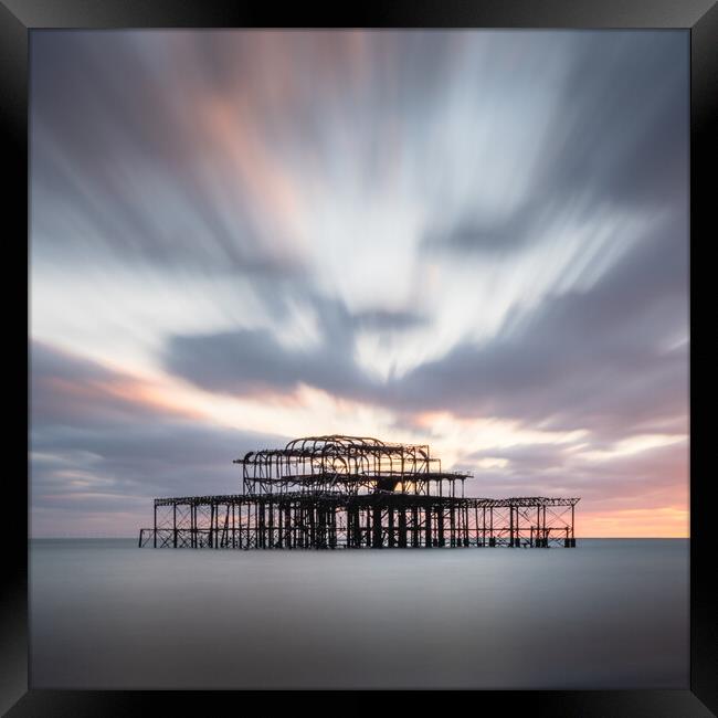 Brighton West Pier, Dramatic Sky Framed Print by Mark Jones