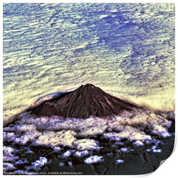 Mt Taranaki Peak Surrounded by Sunlit Clouds Print by Errol D'Souza