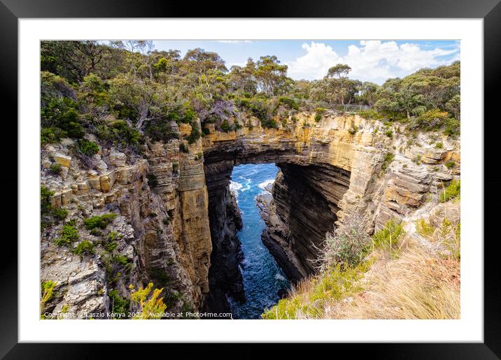 Tasman Arch - Eaglehawk Neck Framed Mounted Print by Laszlo Konya