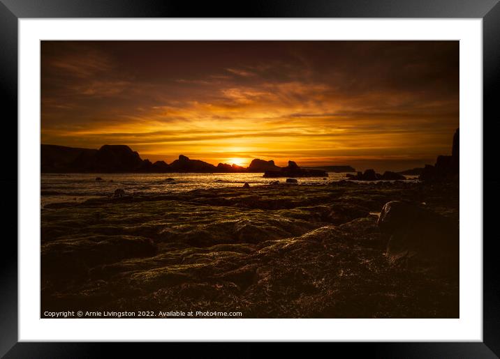 Majestic Sunset at Ballintoy Framed Mounted Print by Arnie Livingston