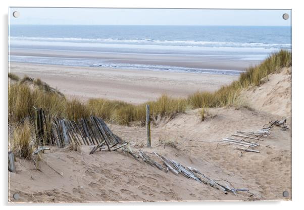 Fallen fence leading down to Formby beach Acrylic by Jason Wells