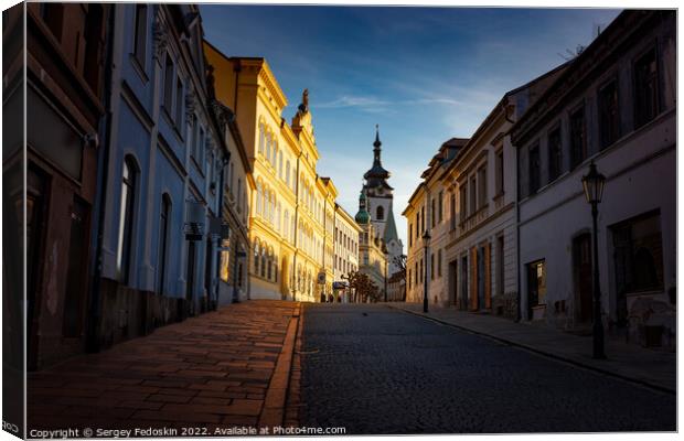 Street in Pisek - town in South Czechia. Sunny day. Canvas Print by Sergey Fedoskin