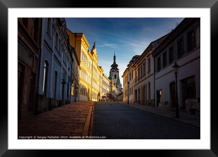 Street in Pisek - town in South Czechia. Sunny day. Framed Mounted Print by Sergey Fedoskin