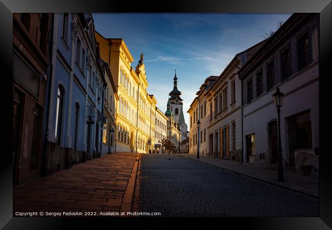 Street in Pisek - town in South Czechia. Sunny day. Framed Print by Sergey Fedoskin