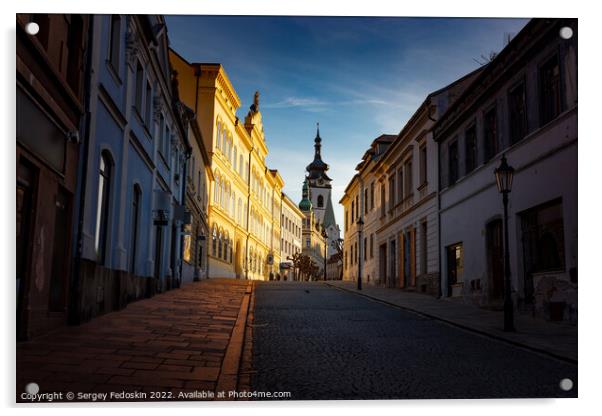 Street in Pisek - town in South Czechia. Sunny day. Acrylic by Sergey Fedoskin