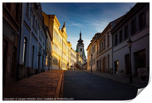 Street in Pisek - town in South Czechia. Sunny day. Print by Sergey Fedoskin