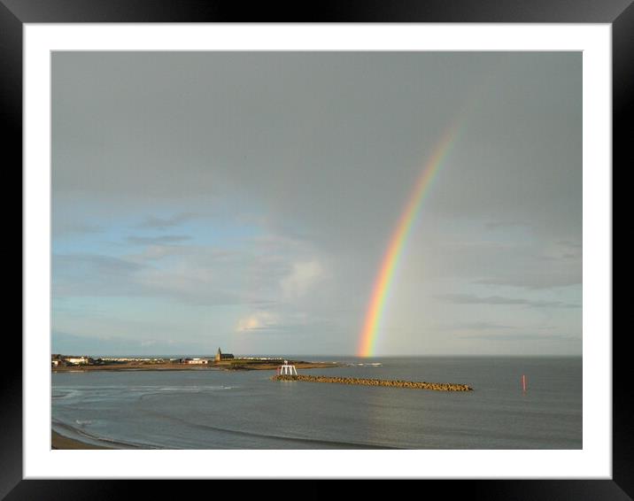 Newbiggin by the Sea Rainbow Framed Mounted Print by Richard Dixon