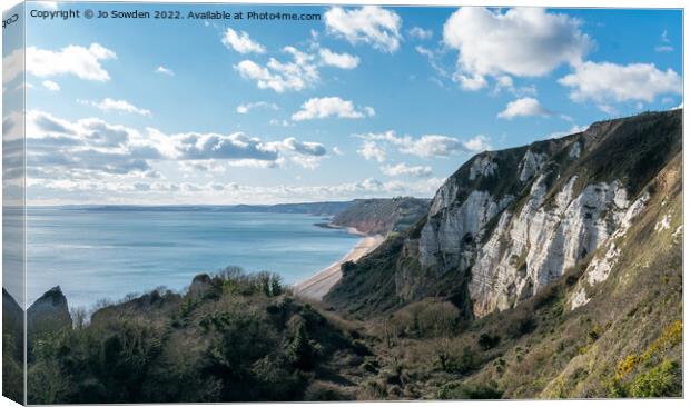 View from Beer Head towards Sidmouth, Devon Canvas Print by Jo Sowden