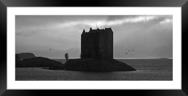 Castle Stalker, dusk silhouette Framed Mounted Print by Gary Eason