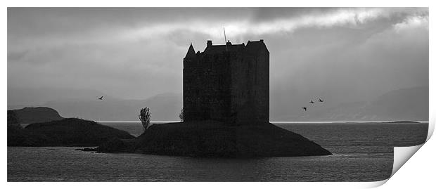 Castle Stalker, dusk silhouette Print by Gary Eason
