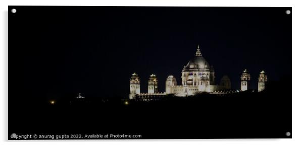 Umaid Palace at night Acrylic by anurag gupta