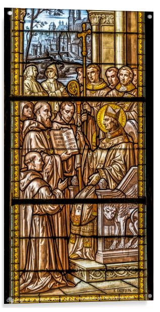 Saint Castor Bishop Stained Glass Nimes Cathedral Gard France Acrylic by William Perry