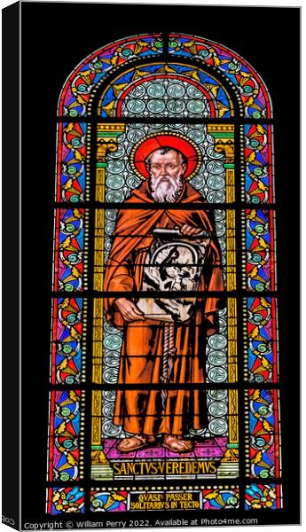 Saint Veredemus Stained Glass Nimes Cathedral Gard France Canvas Print by William Perry