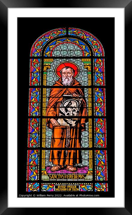 Saint Veredemus Stained Glass Nimes Cathedral Gard France Framed Mounted Print by William Perry