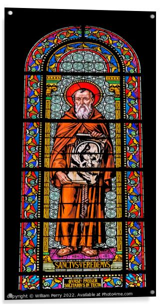 Saint Veredemus Stained Glass Nimes Cathedral Gard France Acrylic by William Perry