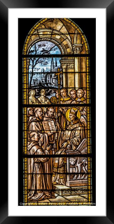 Saint Castor Bishop Stained Glass Nimes Cathedral Gard France Framed Mounted Print by William Perry