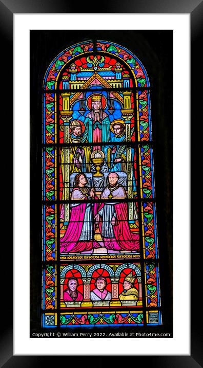 Virgin Mary Stained Glass Nimes Cathedral Gard France Framed Mounted Print by William Perry