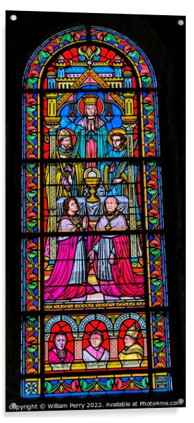 Virgin Mary Stained Glass Nimes Cathedral Gard France Acrylic by William Perry