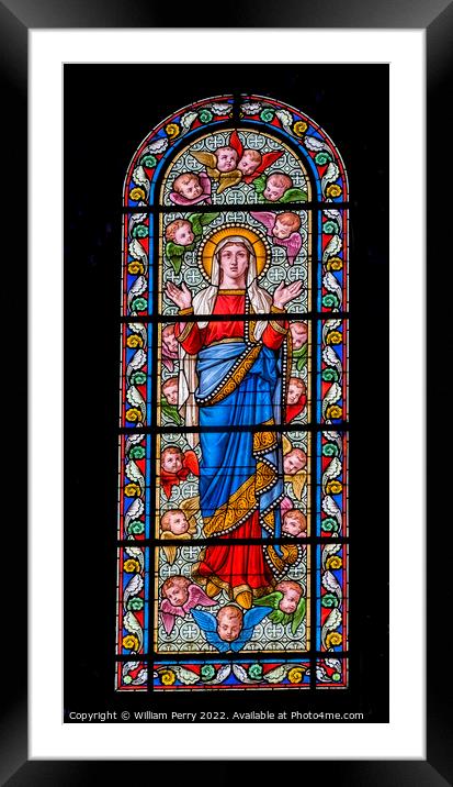 Virgin Mary Angels Stained Glass Nimes Cathedral Gard France Framed Mounted Print by William Perry