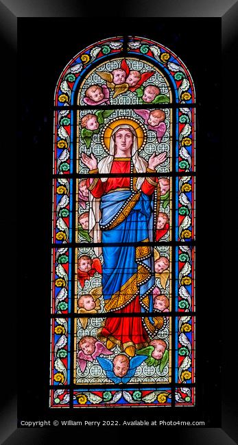 Virgin Mary Angels Stained Glass Nimes Cathedral Gard France Framed Print by William Perry