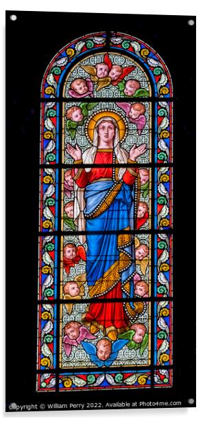 Virgin Mary Angels Stained Glass Nimes Cathedral Gard France Acrylic by William Perry