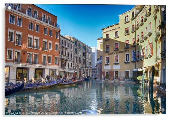 Gondolas on the canals of  Venice Acrylic by Angela Wallace