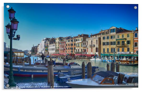 Moored on a Venice canal Acrylic by Angela Wallace