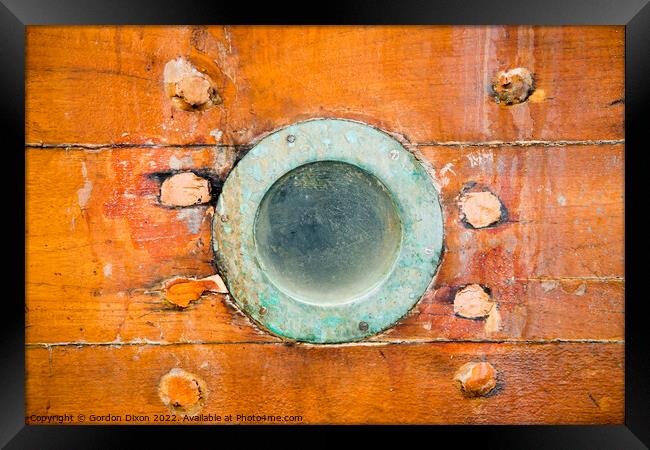 Old brass porthole - Dubai Creek Framed Print by Gordon Dixon