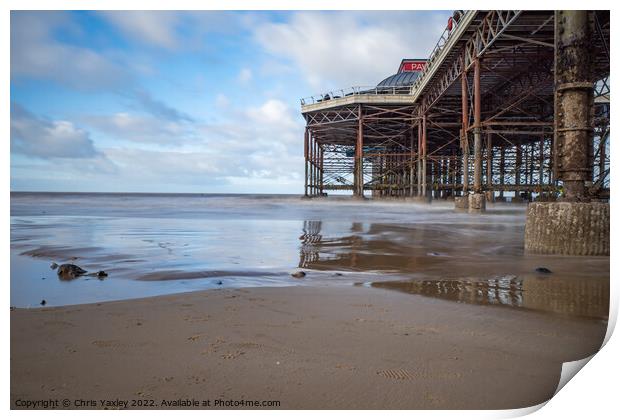 Long exposure at Cromer beach and pier, Norfolk Print by Chris Yaxley