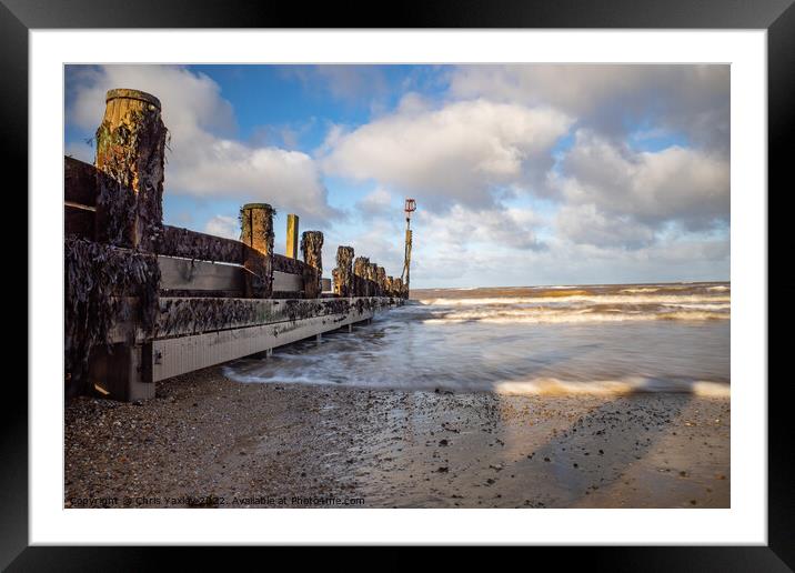 Long exposure of wooden breakers on Cromer beach Framed Mounted Print by Chris Yaxley