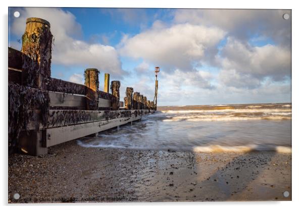 Long exposure of wooden breakers on Cromer beach Acrylic by Chris Yaxley