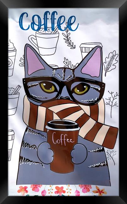 Coffee Cat Framed Print by Raymond Evans