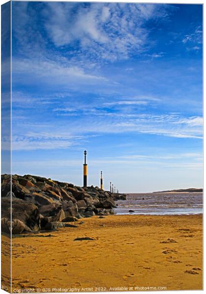 Looking Along the Sea Defences Canvas Print by GJS Photography Artist