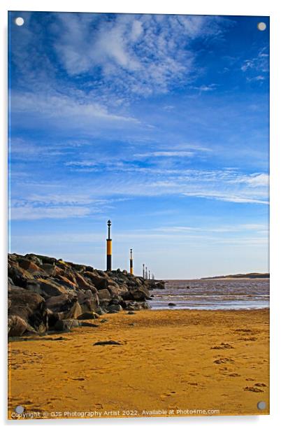 Looking Along the Sea Defences Acrylic by GJS Photography Artist