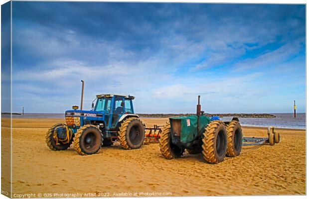 Tractors await the Boats Canvas Print by GJS Photography Artist