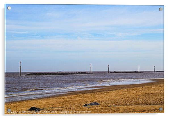Sand Sea Rocks and Ship Acrylic by GJS Photography Artist